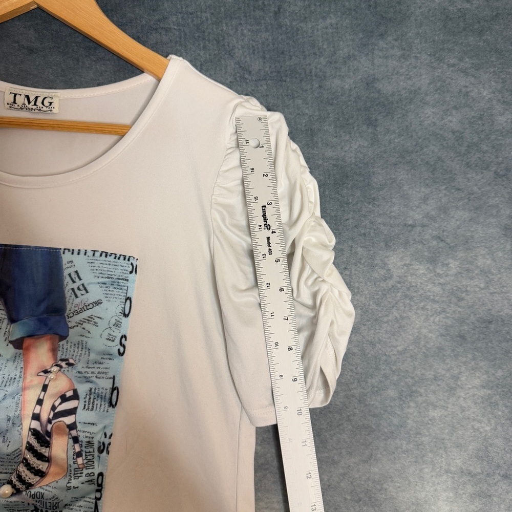 Y2K White Graphic Rhinestone Top Women’s Small TMG Made in USA Retro Clubwear - Picture 11 of 14